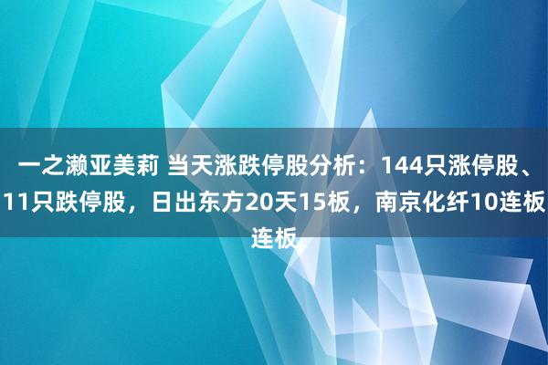 一之濑亚美莉 当天涨跌停股分析：144只涨停股、11只跌停股，日出东方20天15板，南京化纤10连板